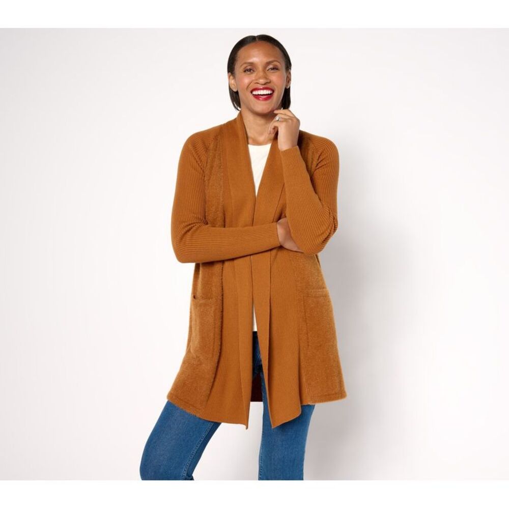 Top Knot Women's Sweater Sz XL Mixed Media Cardigan Brown A670977